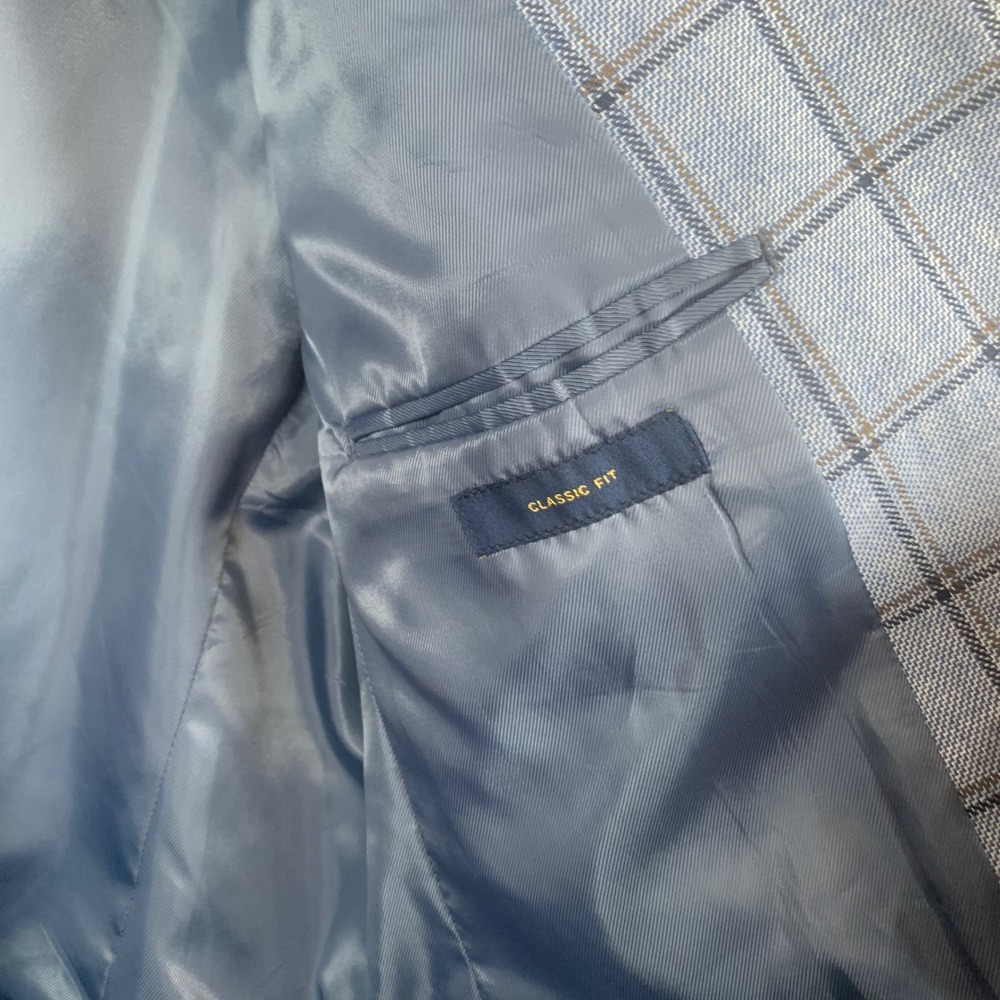 Stafford Classic Fit Linen Blend Blue Windowpane Blazer Size 46Reg - Picture 6 of 12